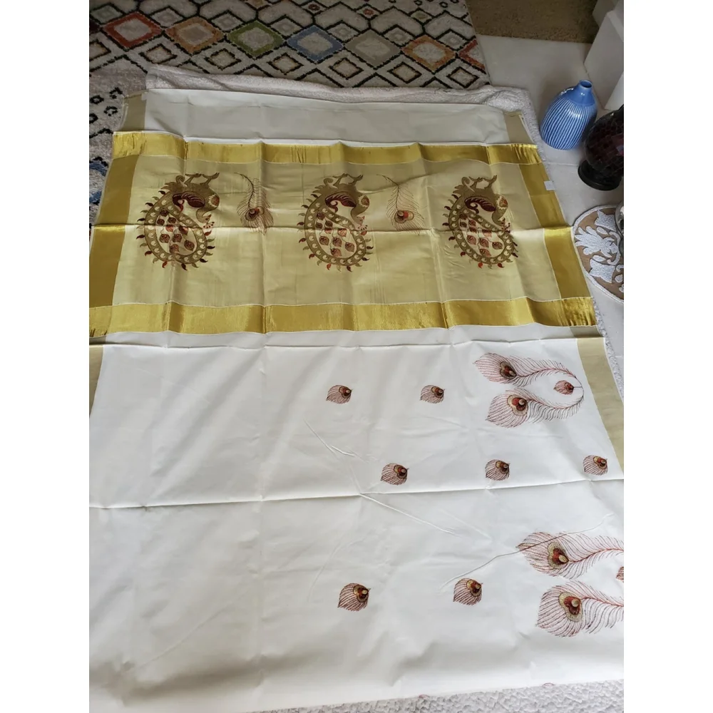 New Pure Kasavu Cotton Saree W Running Bp Traditional Party Festive Wedding - Picture 4 of 8